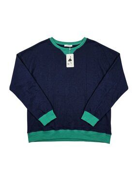 NWT | Navy Blue Emerald Green Contrast Ribbed Trim Sweater | Mediu